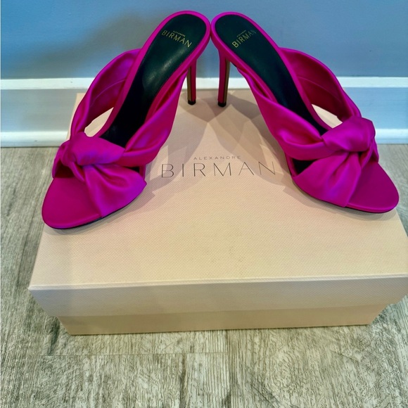 Alexandre Birman Kasey Satin Mule Vibrant Pink Heels - Picture 3 of 11